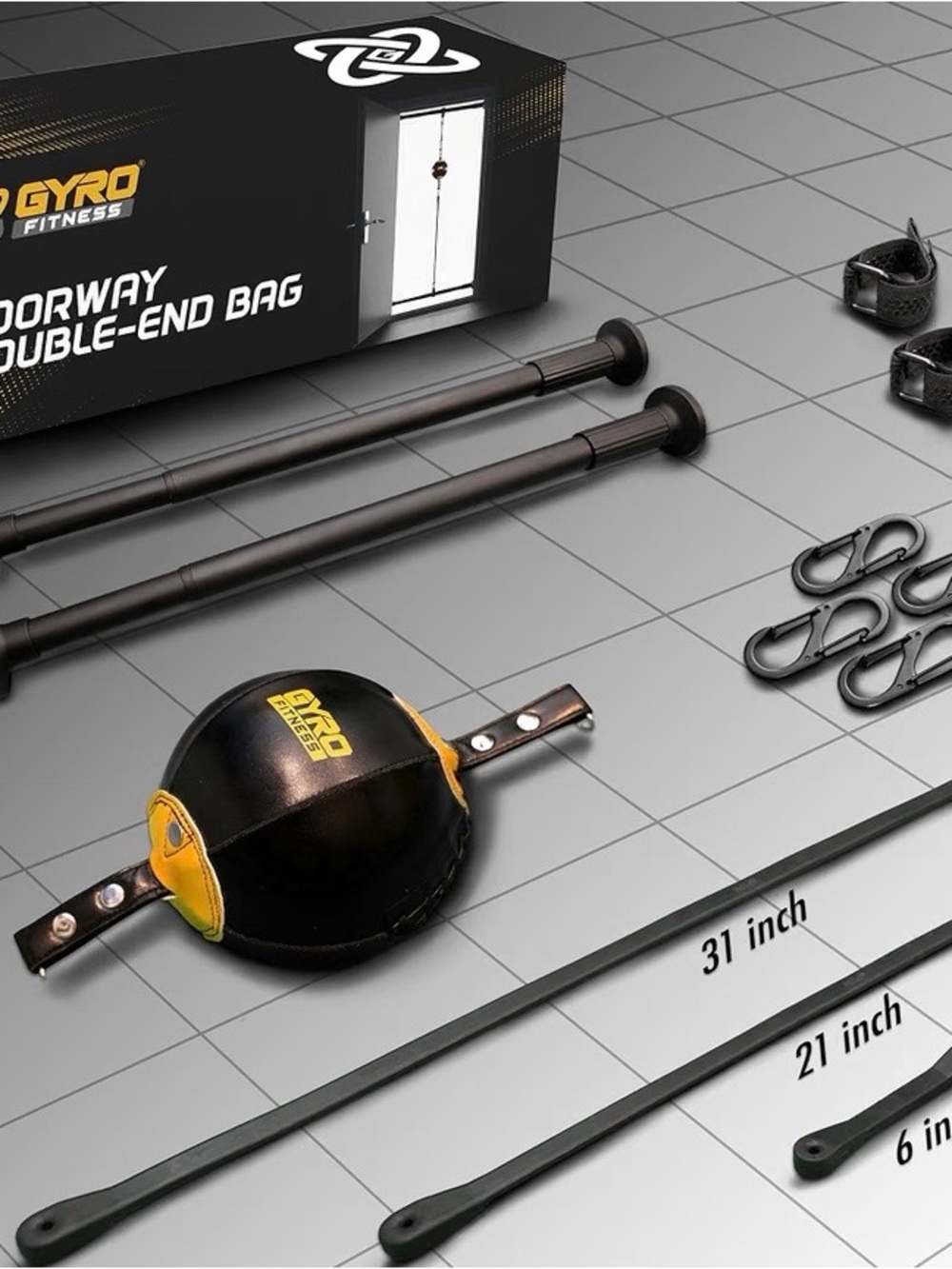 GYRO Fitness Doorway Double-End Bag Punching Bag Set, Black/Yellow NIB